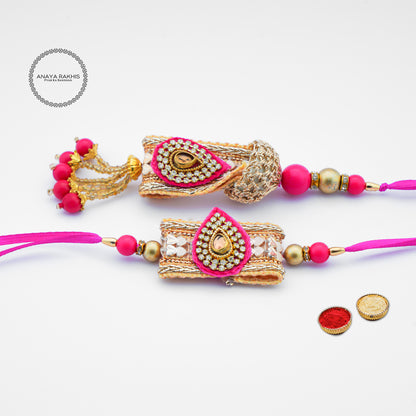 Pink and Golden Pearl Design Jodi Rakhis for Bhaiya Bhabhi