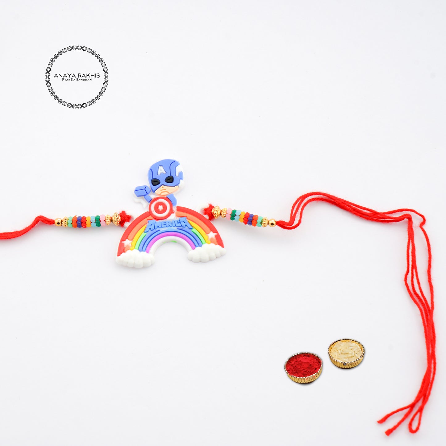 Cute Captain America Cartoon Themed Kids Rakhi for Rakhabandhan