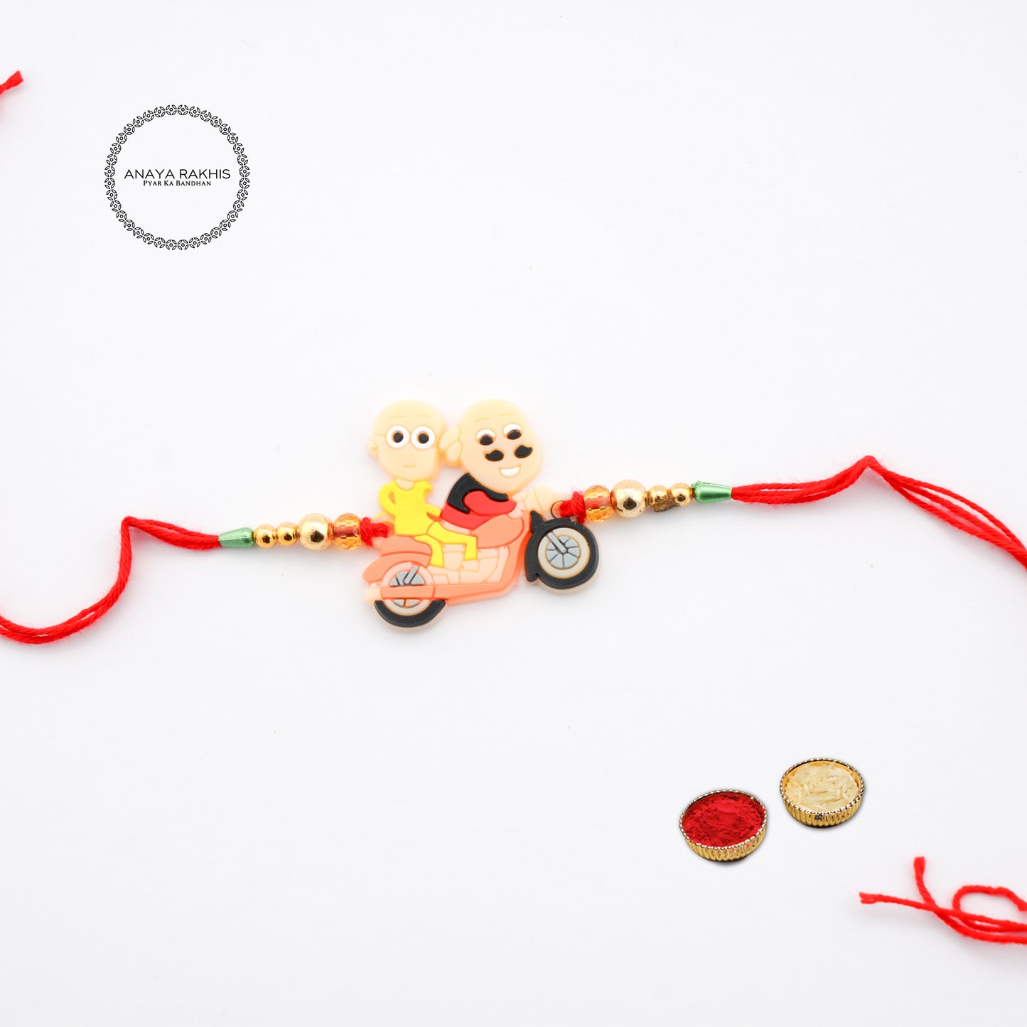 Cute Motu Patlu in Scooter Cartoon Themed Kids Rakhi for Rakshabandhan