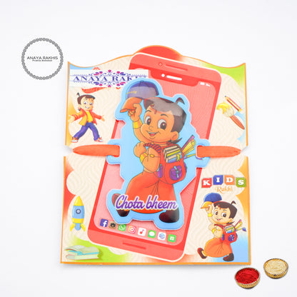 Chhota Bheem with School Bag Cartoon Themed Kids Rakhi for Rakshabandhan