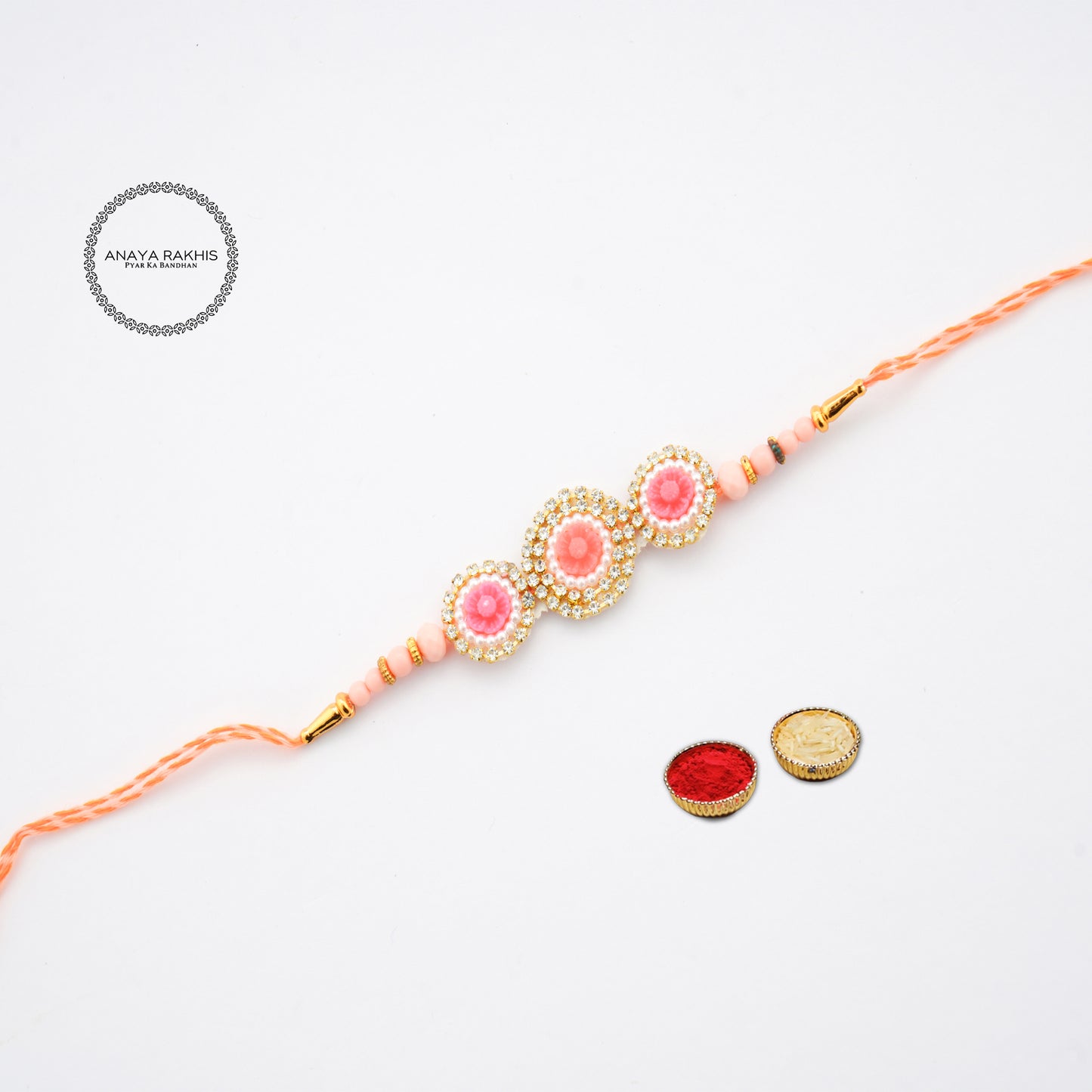 Pink Rhinestone Single Rakhi for Rakshabandhan