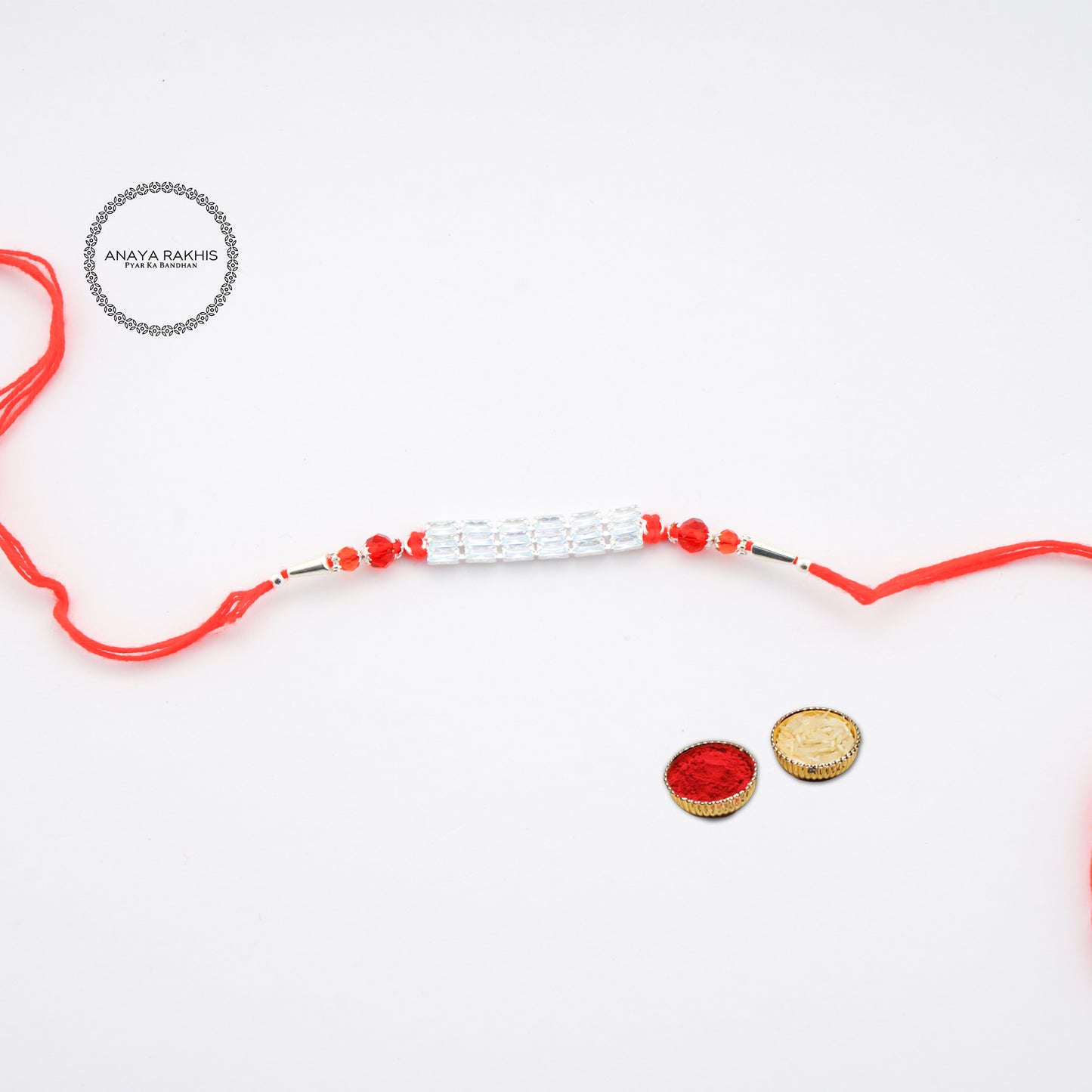 Stylish White and Red Pearl Single Rakhi for Rakshabandhan