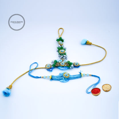 Peacock Theme Jodi Rakhi for Bhaiya and Bhabhi (Blue and Green)