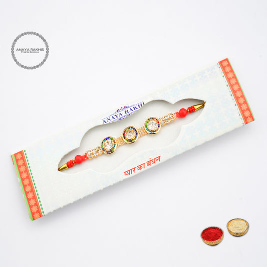 Stylish 3 Rhine Stone Single Rakhi for Rakshabandhan