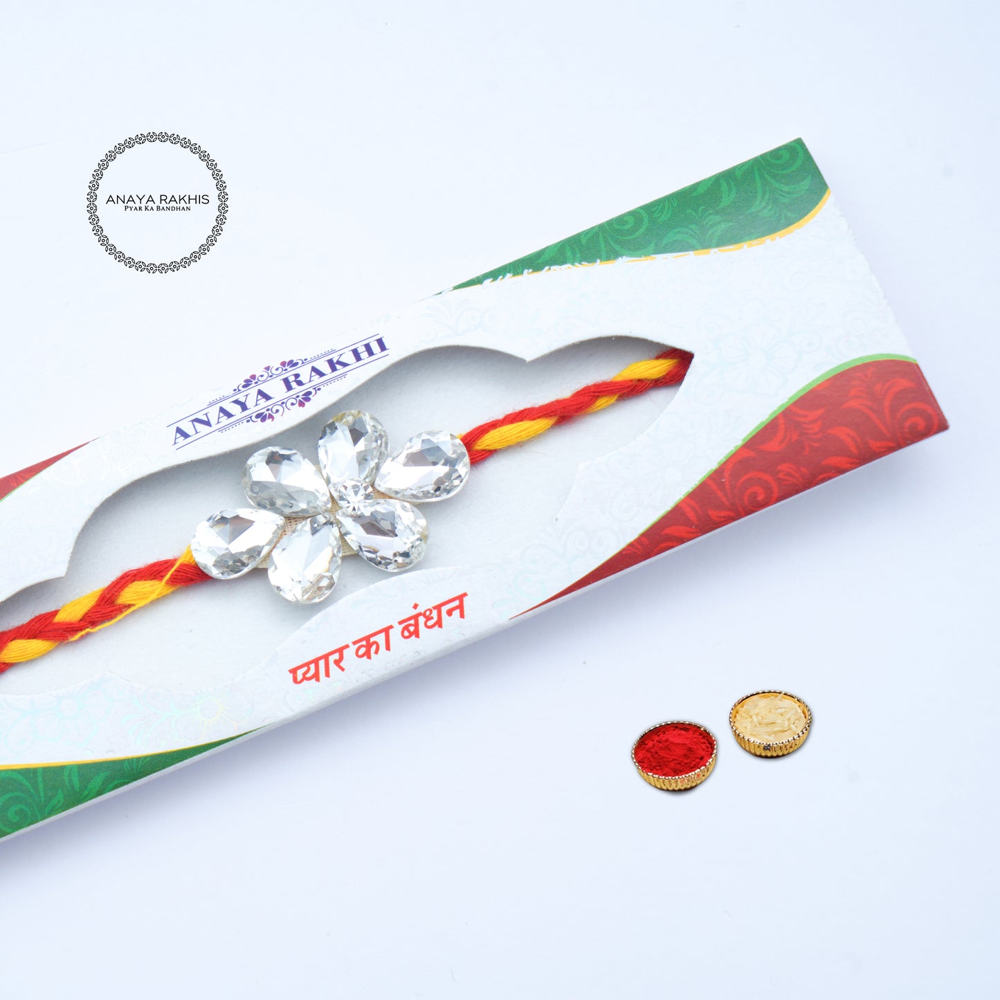 Flower with White Stone Single Rakhi for Rakshabandhan