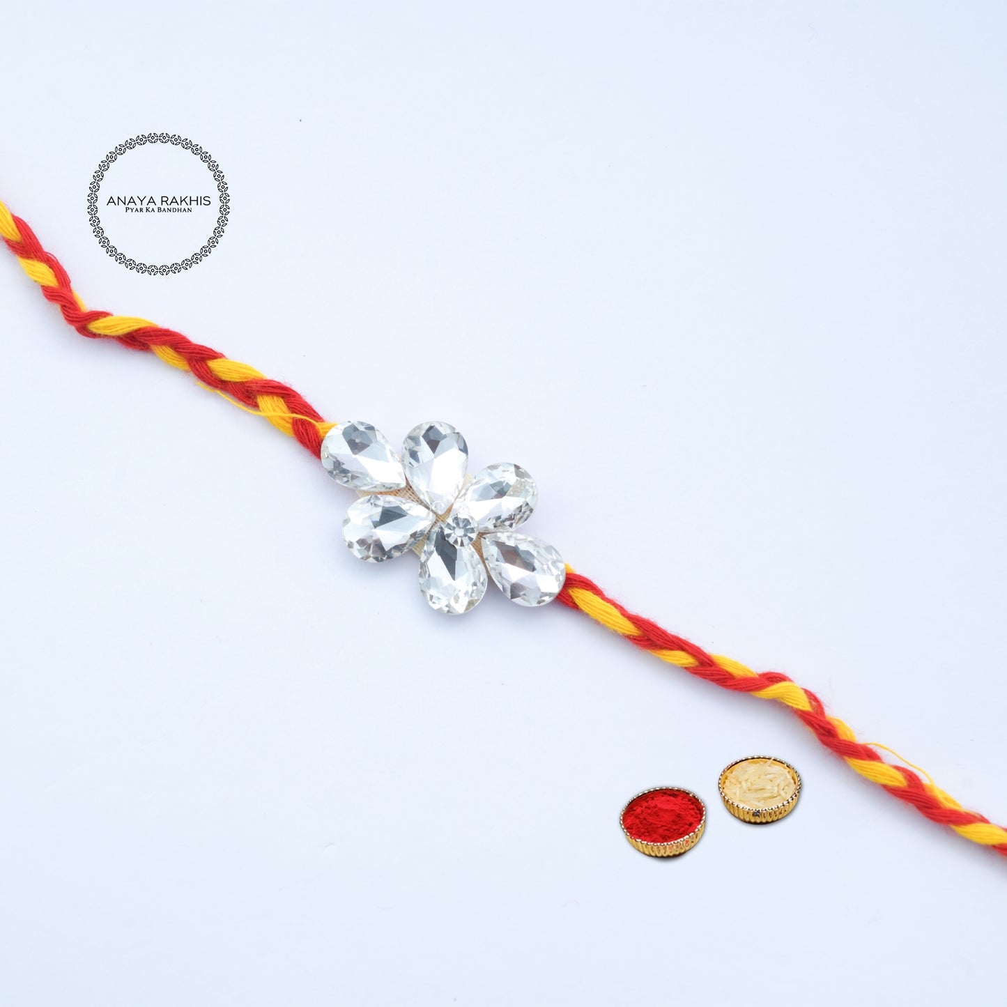 Flower with White Stone Single Rakhi for Rakshabandhan