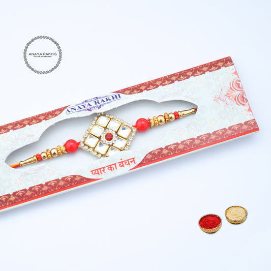 Square and Flower Single Rakhi for Rakshabandhan