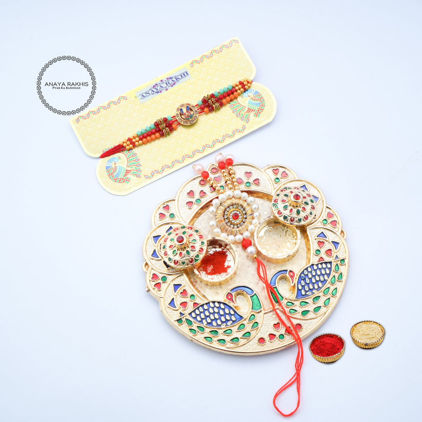 Combo Box Gift Special with Rakhis, Teeka & Akshat for Rakshabandhan