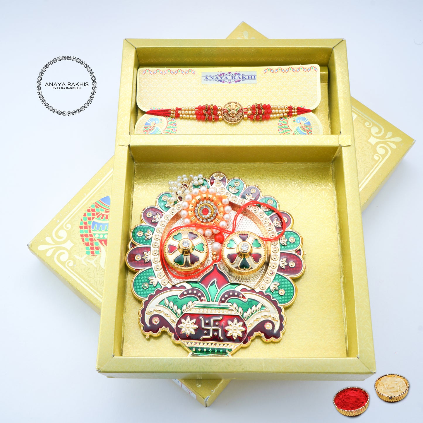 Combo Box Gift Special with Rakhis, Teeka & Akshat for Rakshabandhan