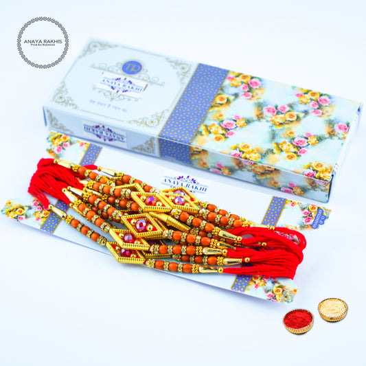 Rudraksh and Pink Pearl Thread Rakhi for Rakshabandhan | Bhaiya | Bhai | Brother (12 Pack Box)