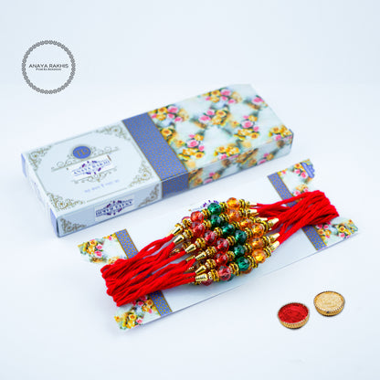 Colorful Beads Thread Rakhi for Rakshabandhan (12 Pack Box)