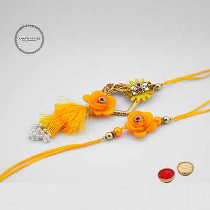 Yellow Floral Couple Rakhi for Bhaiya & Bhabhi