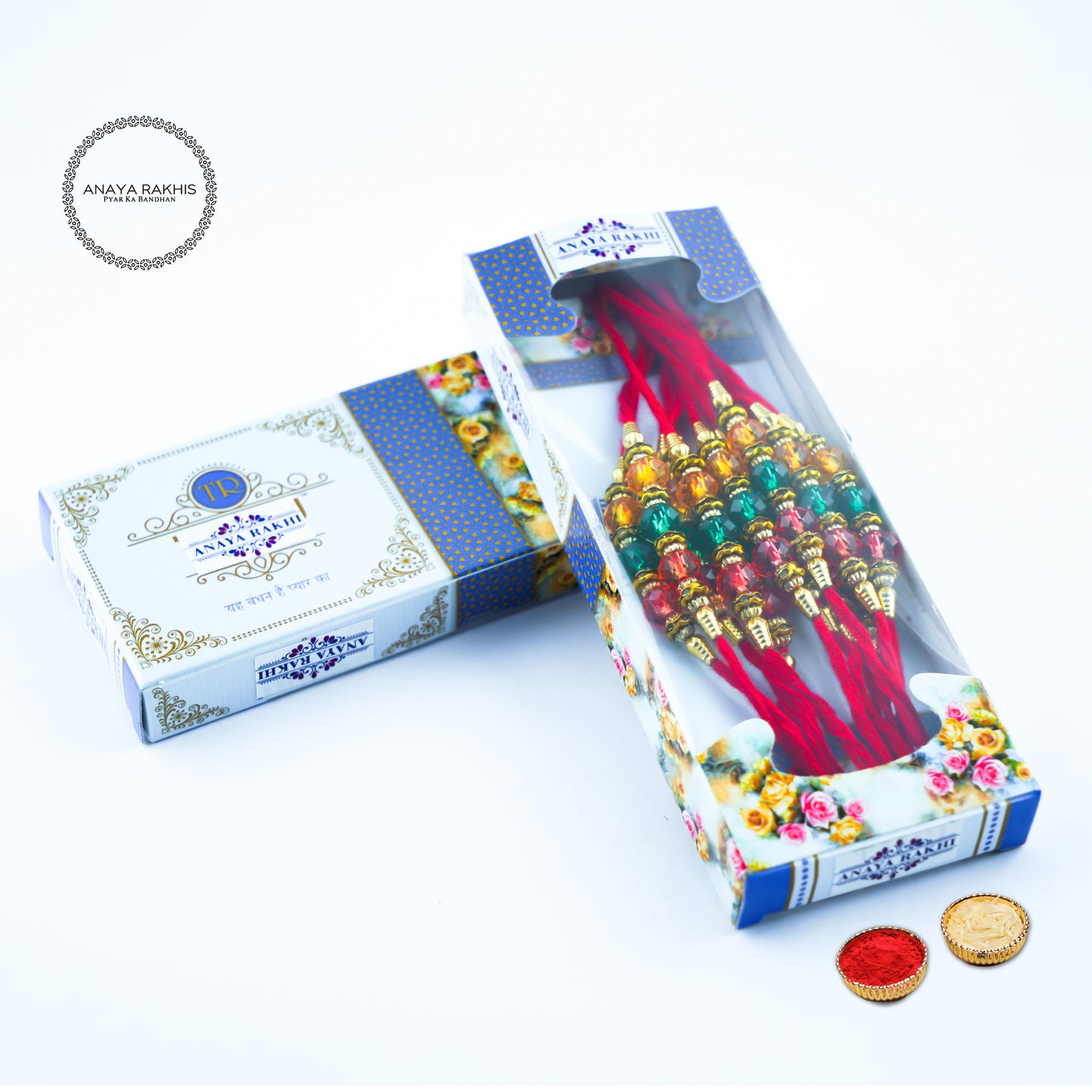 Colorful Beads Thread Rakhi for Rakshabandhan (12 Pack Box)