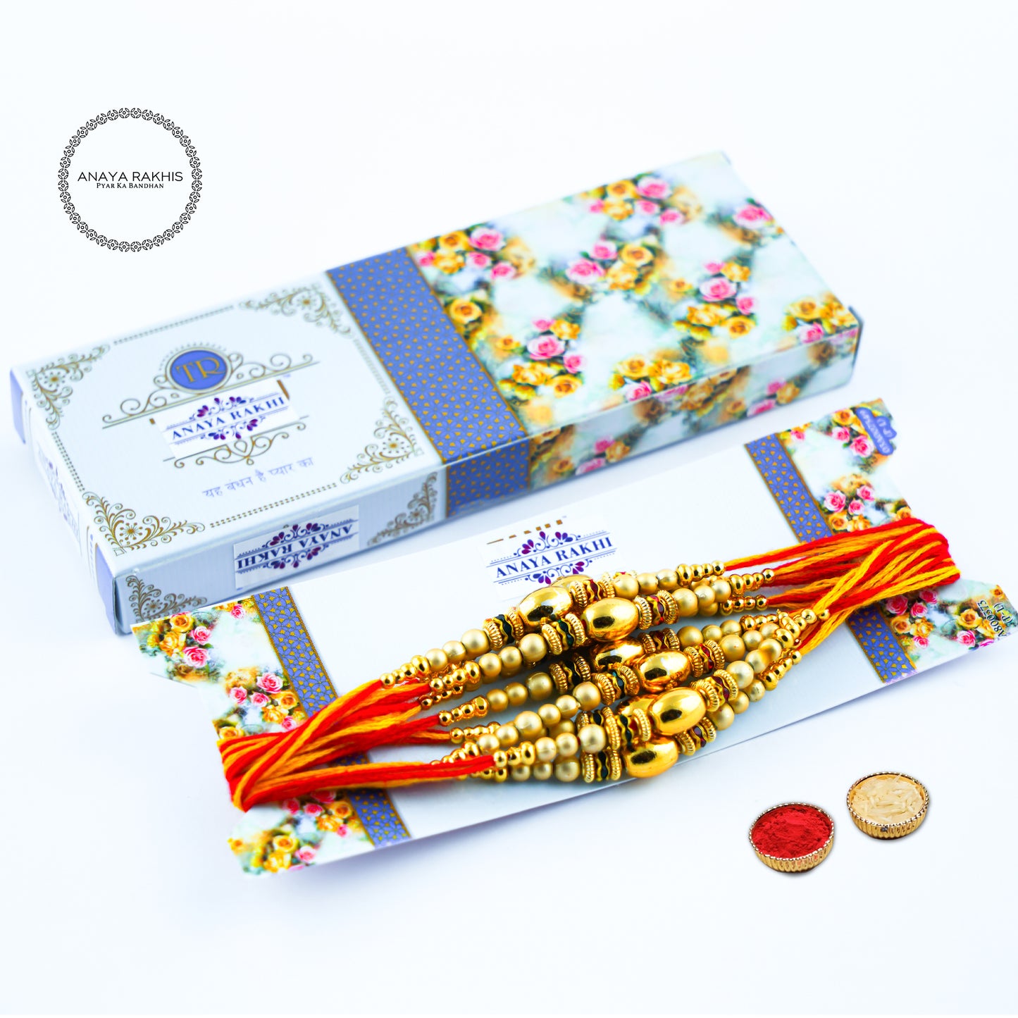 Golden Pearl Thread Rakhi for Rakshabandhan (12 Pack Box)