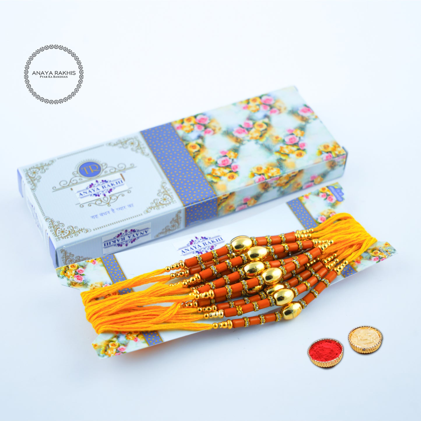 Stylish Brown and Golden Beads Thread Rakhi for Rakshabandhan (12 Pack Box)