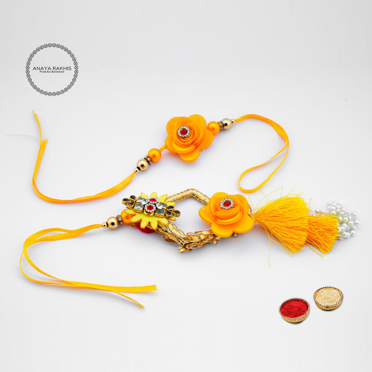 Yellow Floral Couple Rakhi for Bhaiya & Bhabhi