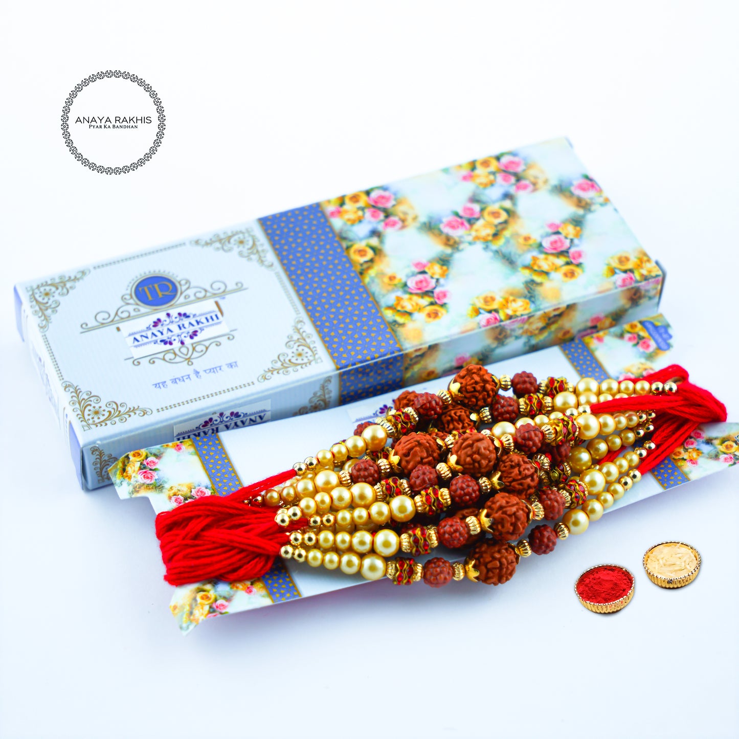 Rudraksh and Pearl Thread Rakhi for Rakshabandhan (12 Pack Box)