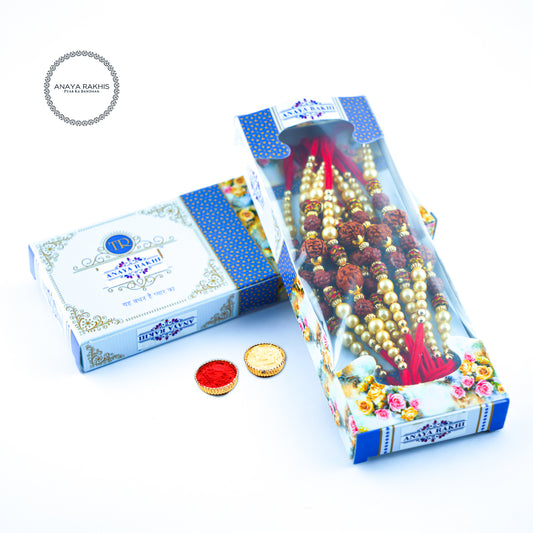 Rudraksh and Pearl Thread Rakhi for Rakshabandhan (12 Pack Box)