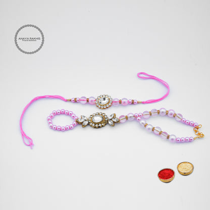 Pink Pearl with Unique Design Jodi Rakhis for Bhaiya and Bhabhi